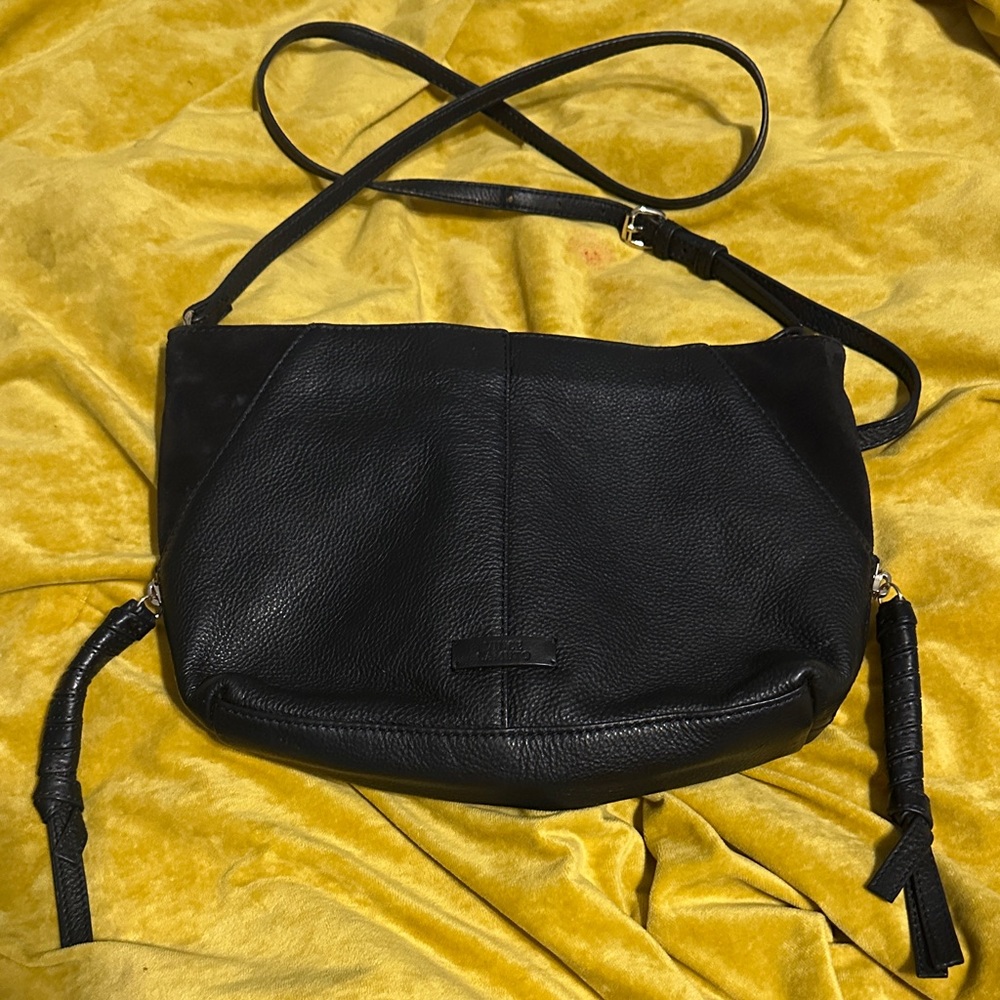 Elegant Vince Camuto Black Leather and Suede Shoulder Bag